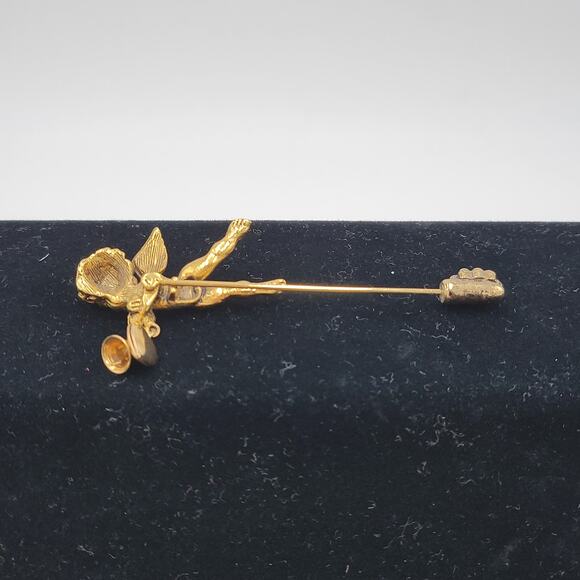 Vintage Cherub Coat Pins Lot of 3 Angel Cupid and FloralGold Tone Rhinestones - Picture 8 of 16